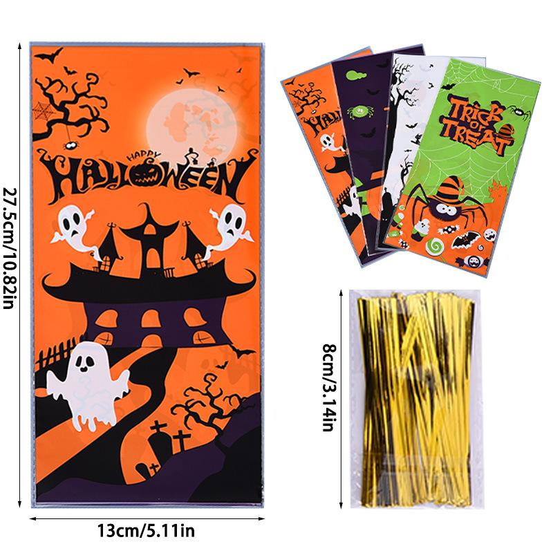 50PCS Pack Halloween Candy Bag Assorted Styles Pumpkin Ghost Bat Halloween Party Supplies Trick or Treat Gift Goodie Bag