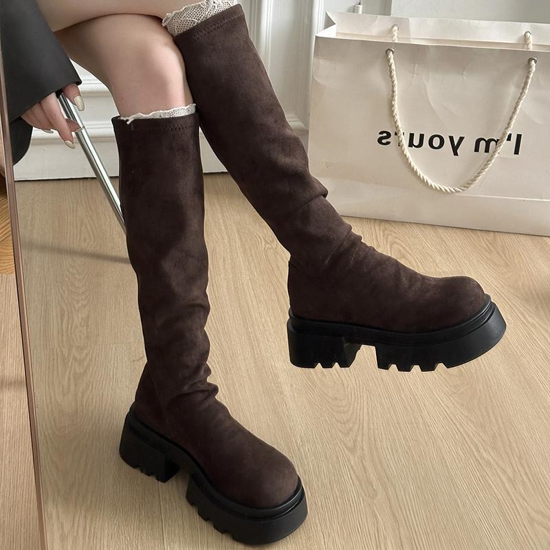 

Массивные женские сапоги до колена, модные рыцарские сапоги с застежкой-молнией сзади, длинные сапоги на платформе и каблуках, осенне-зимняя женская обувь 39