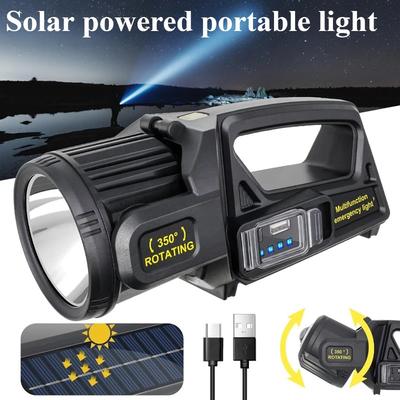 350000 Lümen Spot Işık, Şarj Edilebilir Led Spot Işık El Feneri 9 Mod Süper Parlak Dış Mekan Su Geçirmez Solar El Feneri