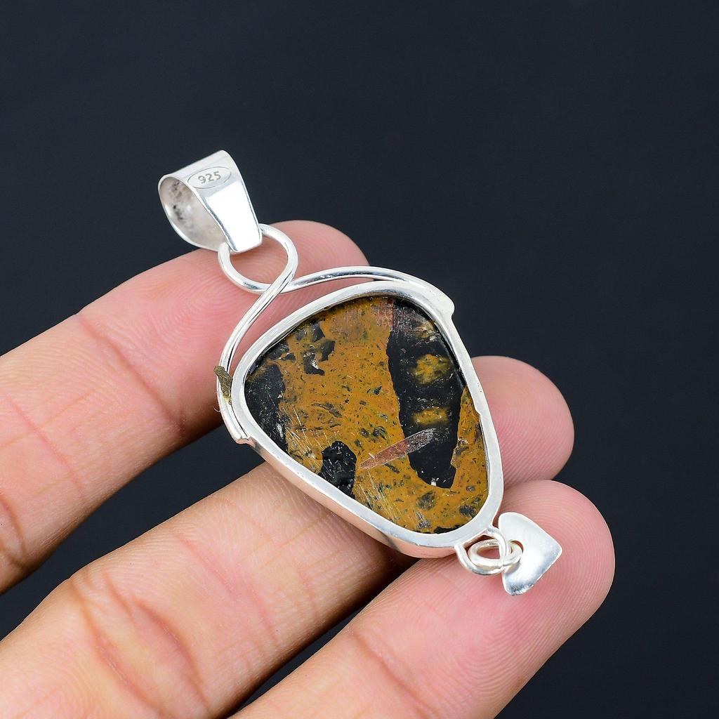 925 Sterling Silver Pear Natural Golden Pietersite Handcrafted Pendant Jewelry