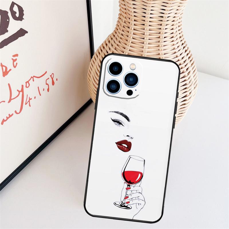 Red Wine Glass Art Phone Case For iPhone 16 Pro Max 14 13 12 11 15 17 Pro Max mini 15 16 Plus 16e Back Cover