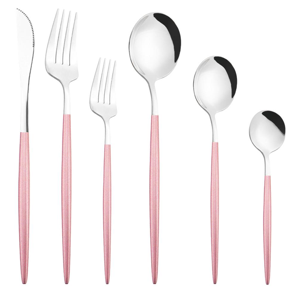 6Pcs/Set Gold Dinnerware Cutlery Set Mirror Stainless Steel Dinner Flatware Knife Dessert Fork Coffee Spoon Tableware Silverware Set