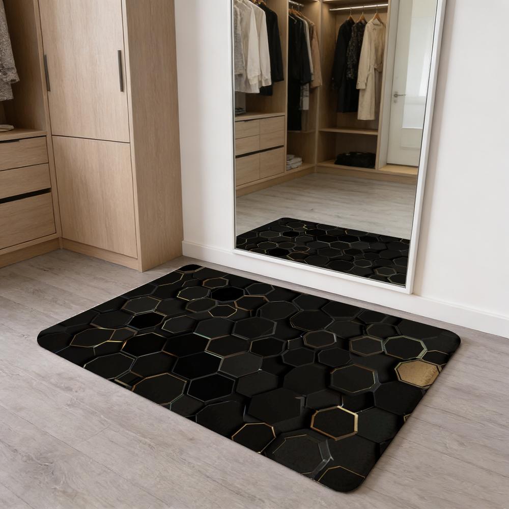 

Abstract Hexagon Pattern Floor Mat Flannel Door Mat Non-Slip Absorbent Washable Indoor Home Rug 40x60cm