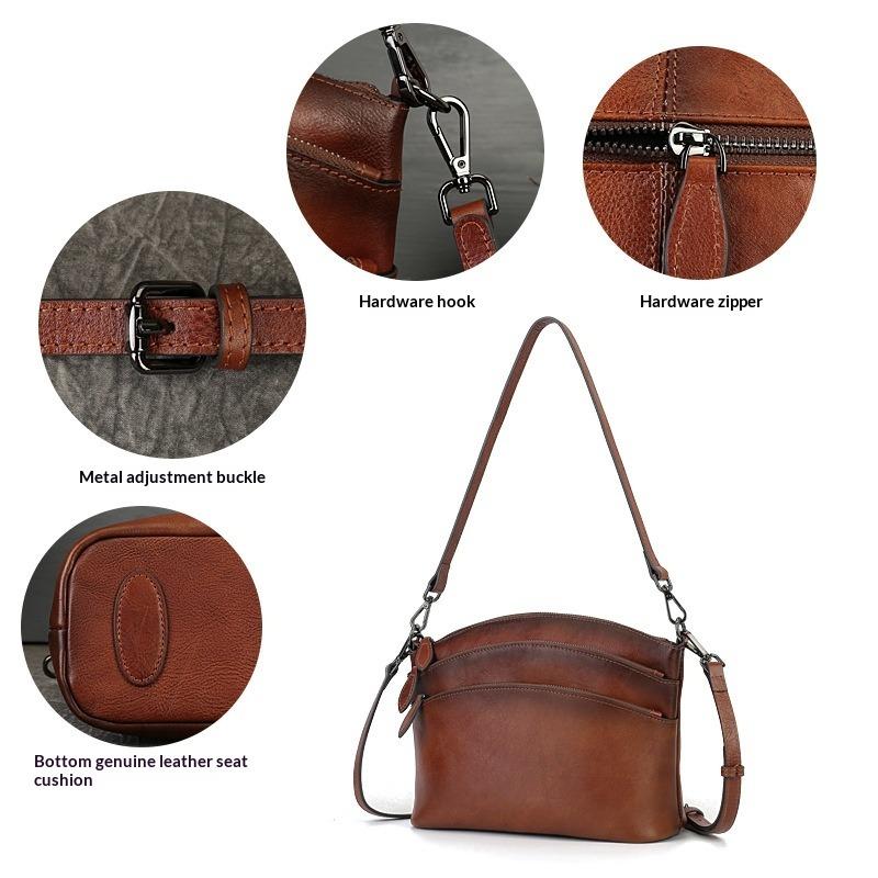 Leather Women's Bag Summer Women's 2025 First Layer Cowhide Dumpling Bag Retro Niche Commuter Shoulder Messenger Bag