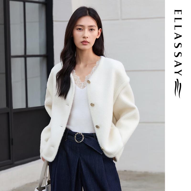 

ELLASSAY Women s 100% Merino Wool French Lace V-Neck Knit Sweater M