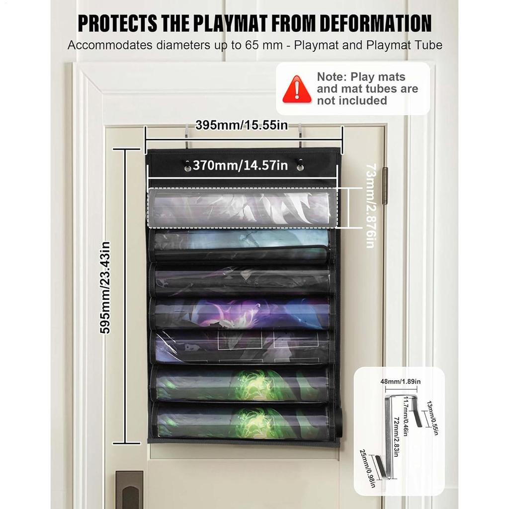 Playmat Holder, Playmat Tube Storage Bag for with 2 Hooks, Fits 12+1 Card Game Playmats with Transparent Plastic Slots,