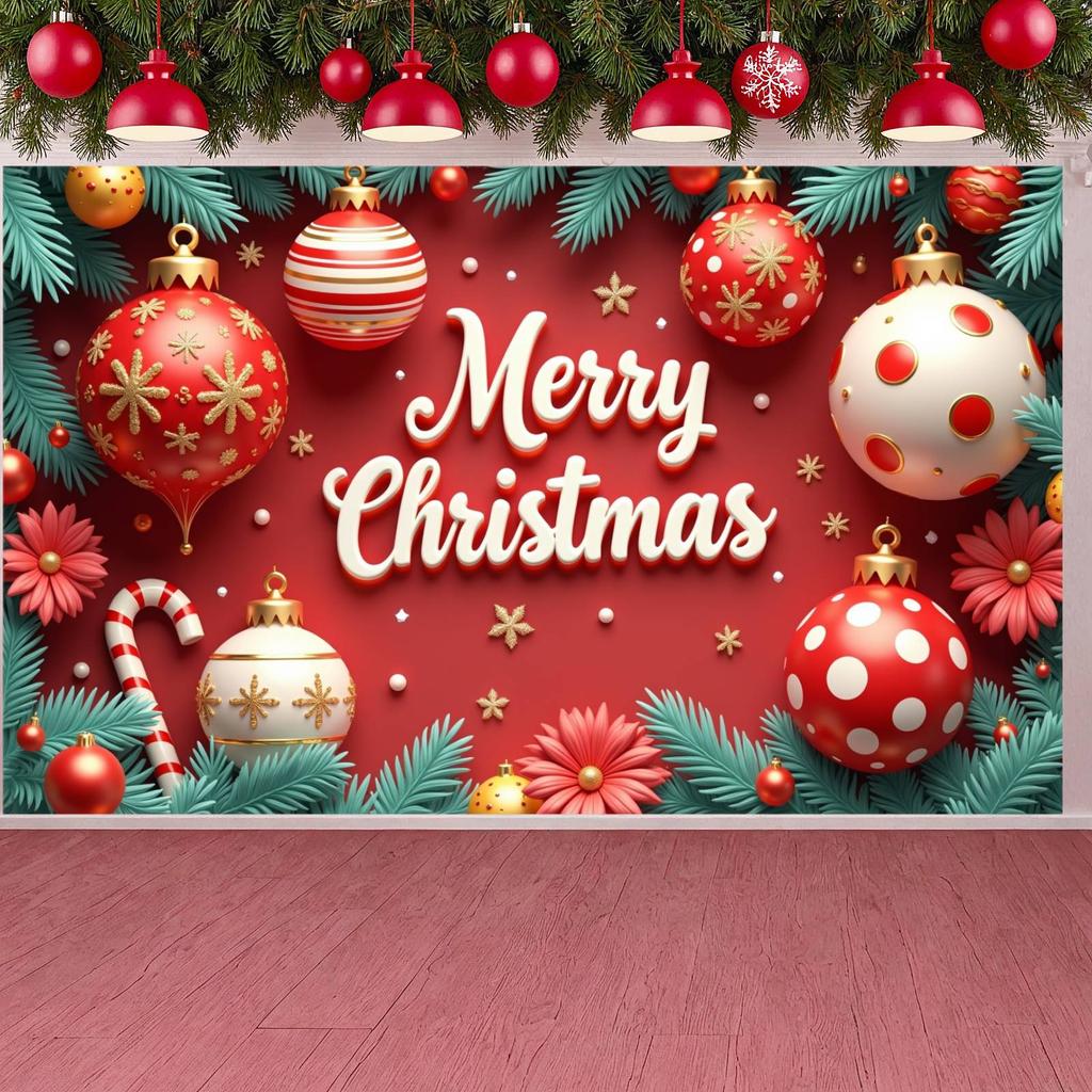 Christmas Decor Banner Christmas Ornaments Festive Backdrop Xmas Event Backdrop Red Background Festive Occasion Display For Home