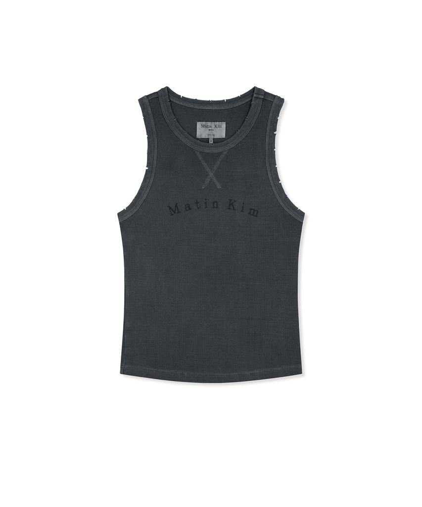 Mattengkim Distressed Sleeveless Logo Top In Charcoal