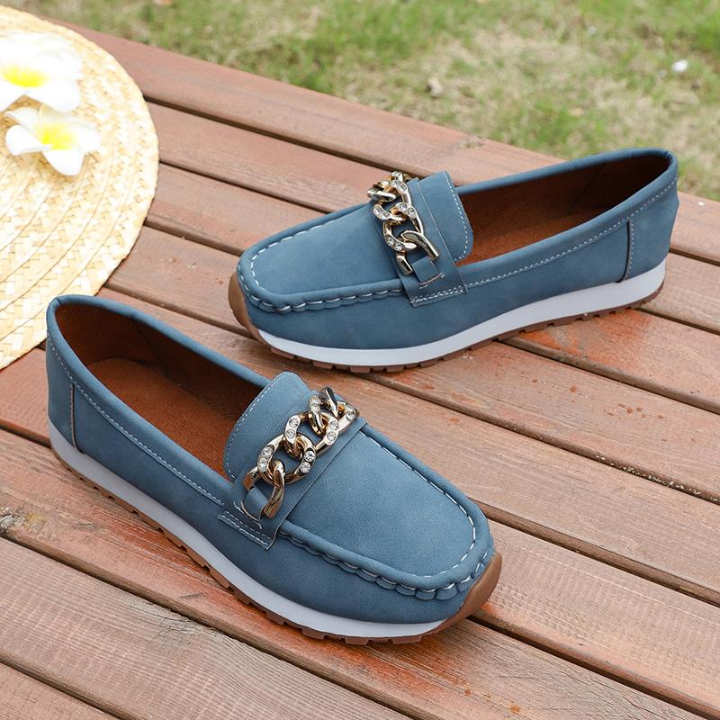 Fashion Fashion Metal Chain Soft Sole Flats Shoes Women Spring Autumn Pu Leather Platform Loafers Woman Slip On Non Slip Casual Shoes