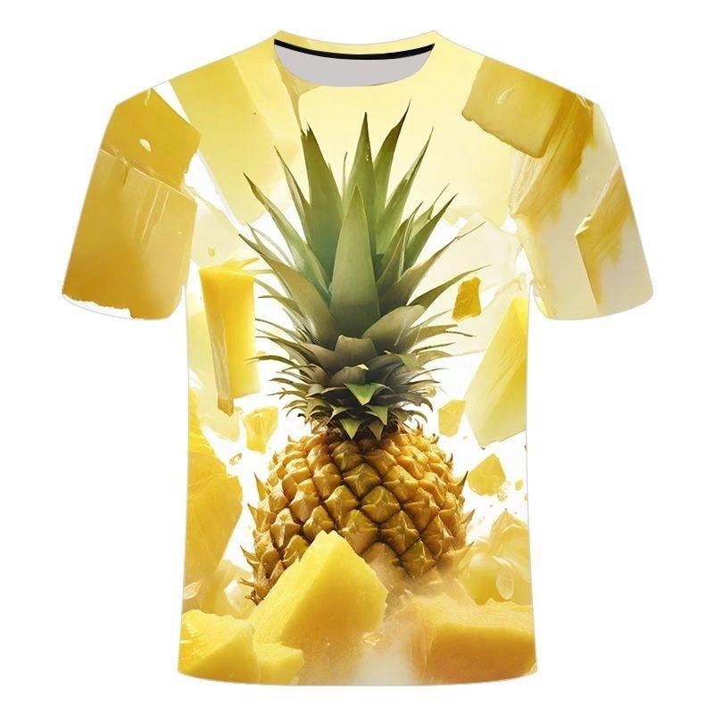 Summer New 3D Printed Fruit Pineapple Pattern Top Creative, Quirky, Comfortable, and Fashionable Crewneck T-shirt