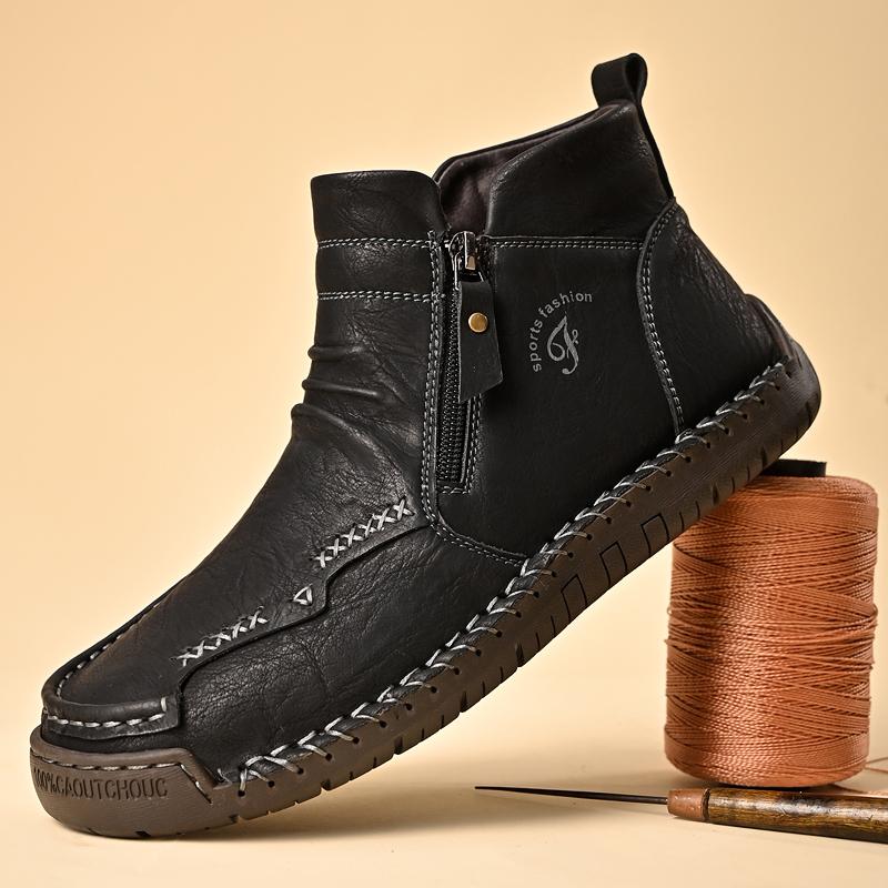 Męskie skórzane buty zapinane na zamek, wysokie buty na co dzień 39-46