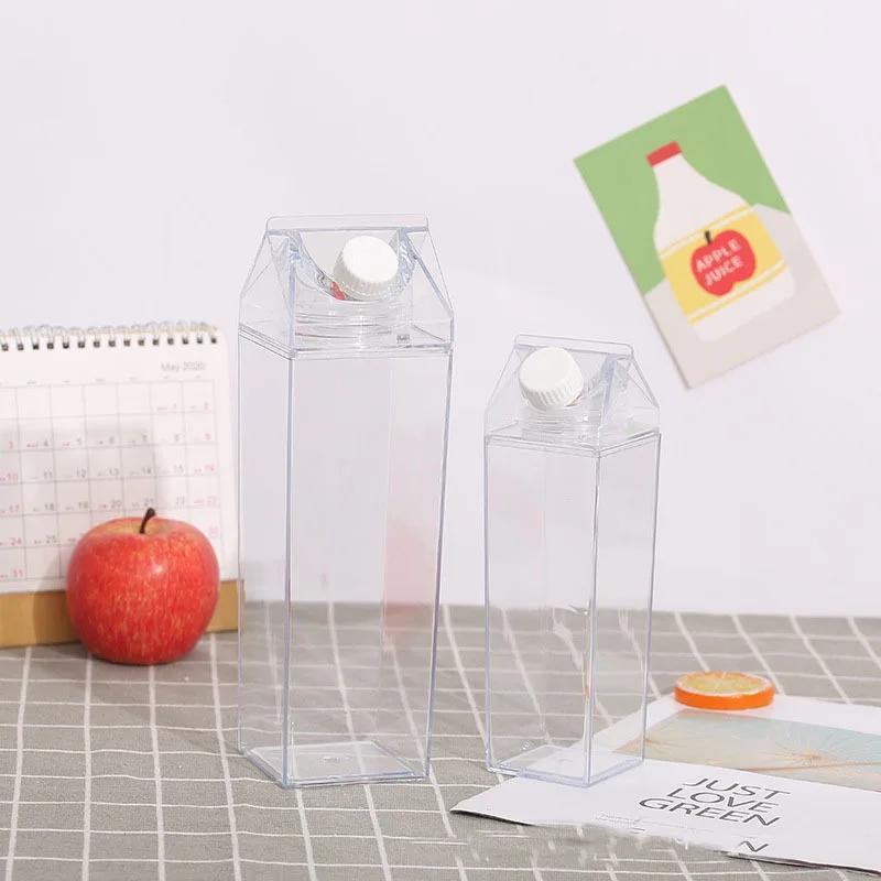 500ml/1000ml Milchkarton Wasserflasche Transparenter Kunststoff Tragbare Klare Box Für Saft Tee Milchflaschen Trinkbecher