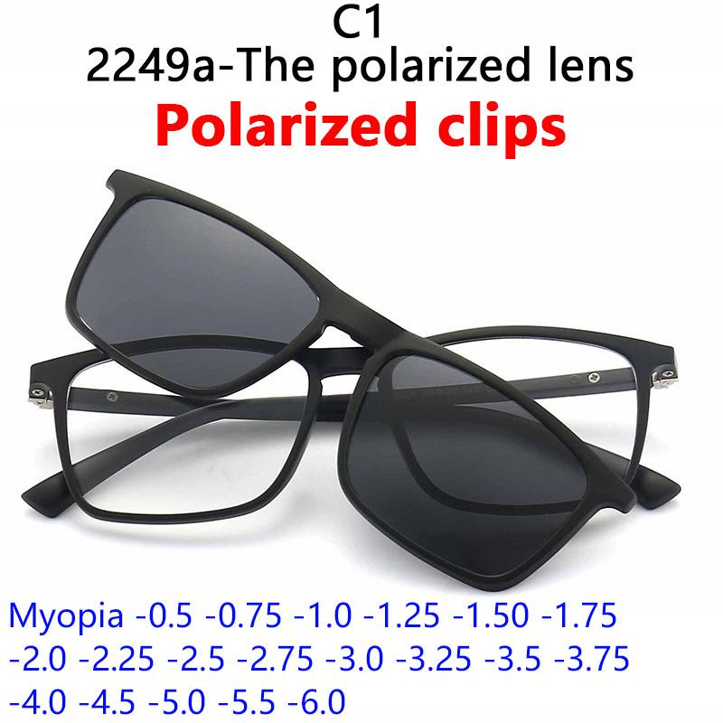 

Myopia 2 In 1 Polarized Black Clip Sunglasses Magnetic Clip On Glasses Optical Prescription -1.0--6.0 Spring Metal Hinge 0