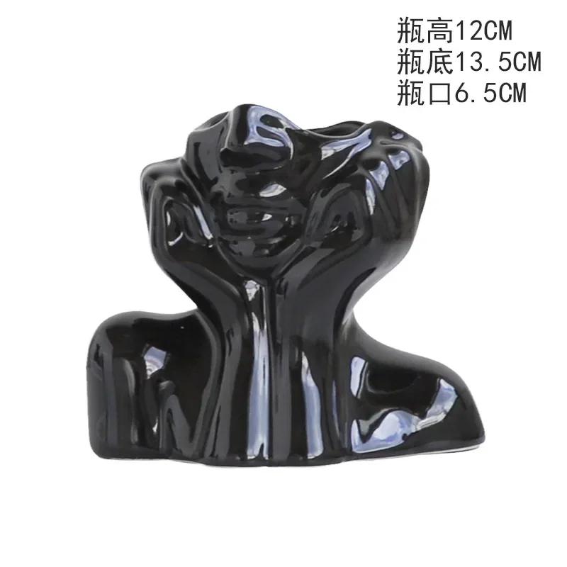 Nordic Style Body Art Black Ceramic Vase Living Room Tabletop Decorations Flower Arrangement Device Home Decoration Accessories