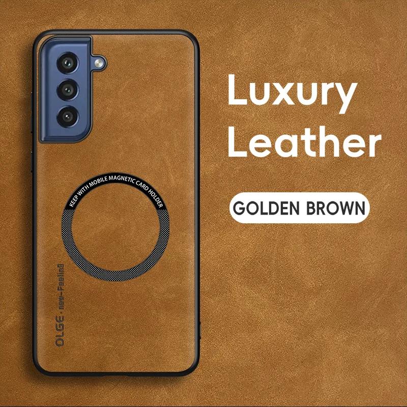 Magnetic Retro Leather Soft Case For Samsung Galaxy S21 FE S21FE Wireless Charging Phone Case Cover