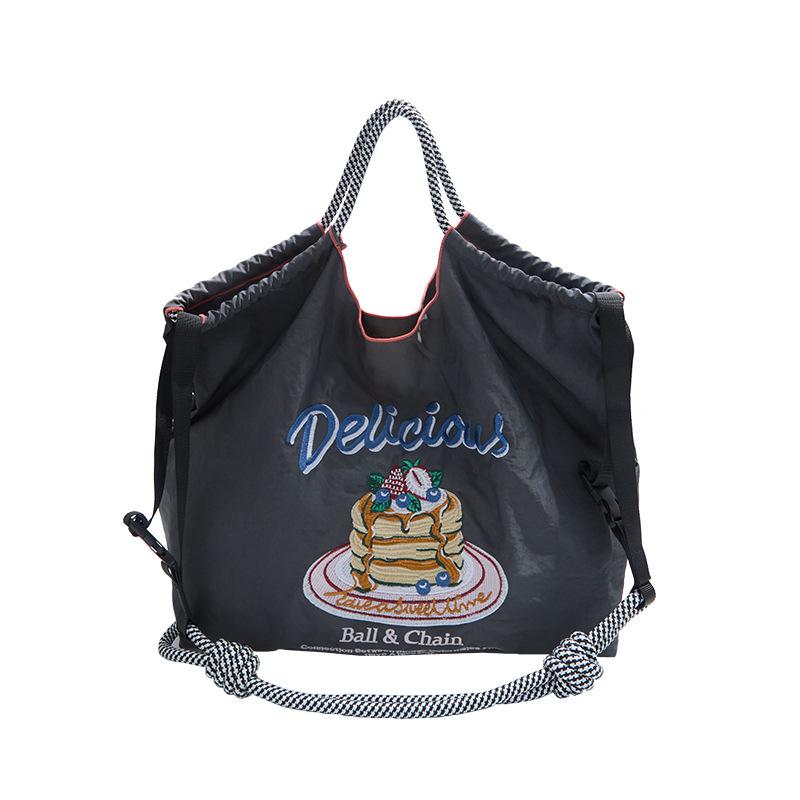 Japanese Niche Design Shopping Bag Women's Handbag Embroidered Flower Nylon Shopping Bag 2025 Summer New Portable