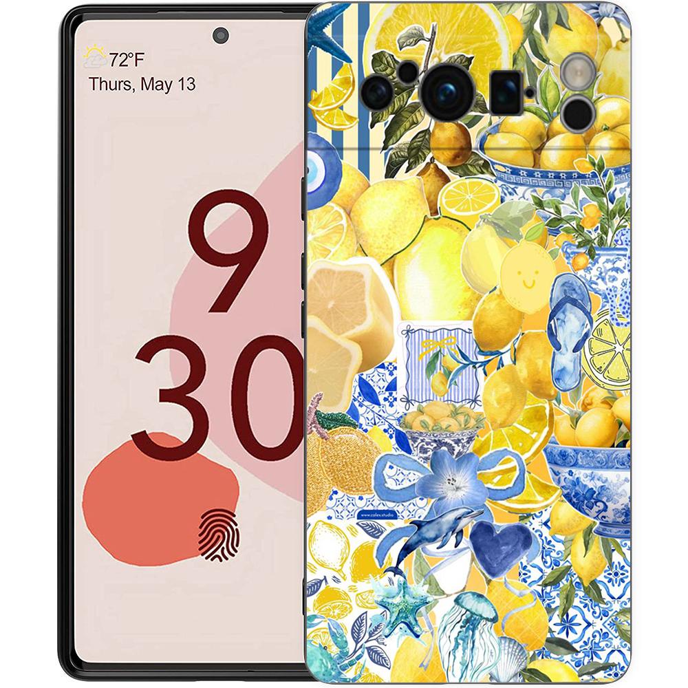 Summer Fruits Lemon Print Phone Case For Google Pixel 10 9 8 7 Pro 9A 8A 7A 6A 6 Pro XL Soft TPU Bumper Black Cover