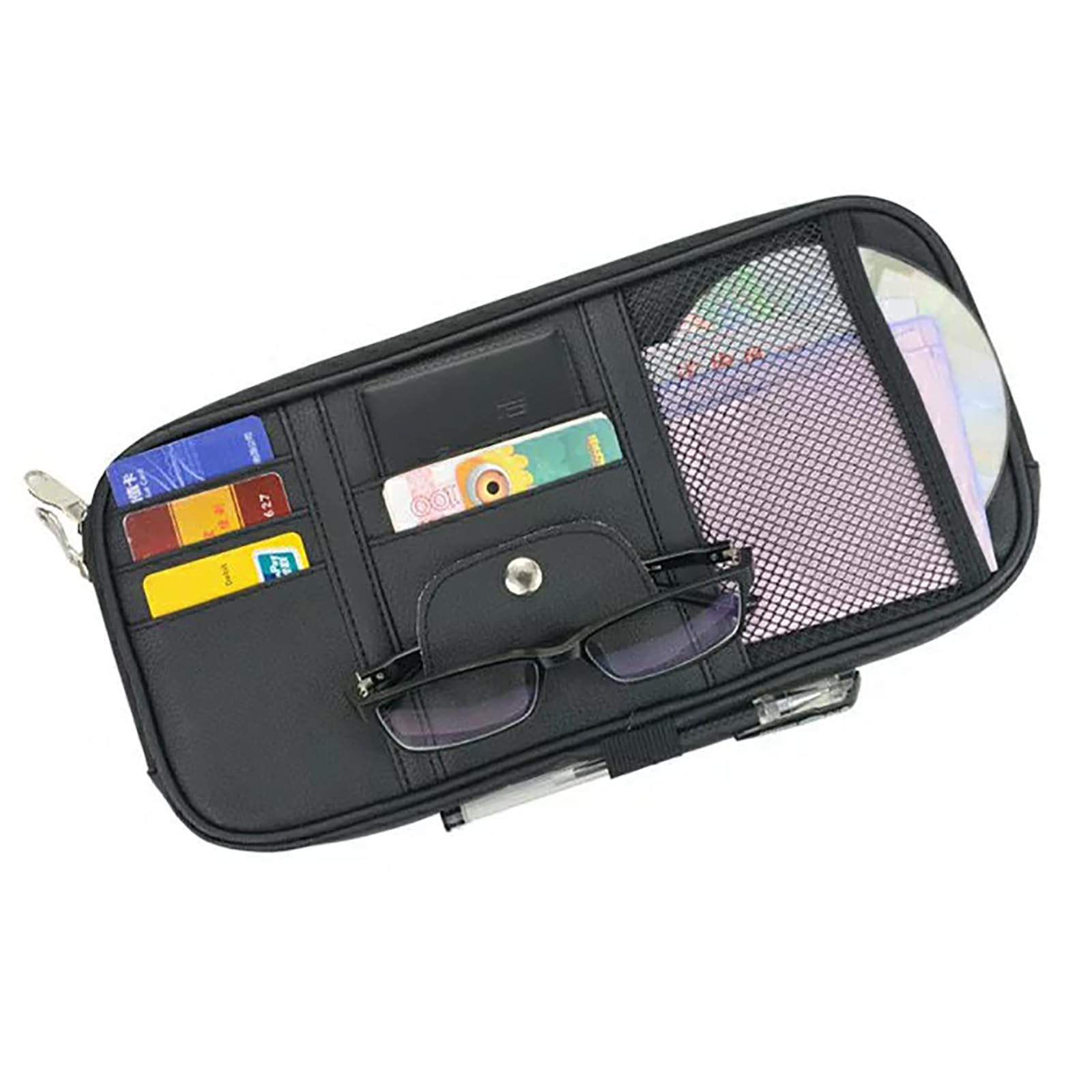 Car Sun Visor Pocket with Inner Sun Visor Storage Holder for Parking and Other Small Items Full-Size Pocket, Case, Smartphone, Sunglasses, Cards, чёрный