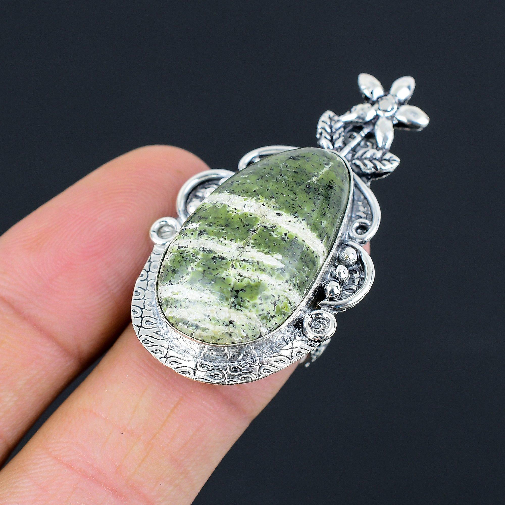 Pear Natural Green Swiss Opal Wife Flower Solitaire Ring Sterling Silver US 7.5 7.5