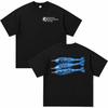 T-shirt da uomo nera in cotone con stampa grafica di aereo e paracadute sulla schiena, girocollo, manica corta, streetwear tattico, oversize, larga