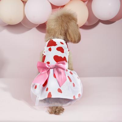 Hunde Kleid Mädchen Hund Ärmellose Kleidung Herz Bedruckte Haustierbekleidung Hündchen Rosa Schleife Tüll Katzenkleidung Welpenkleider Hündchen