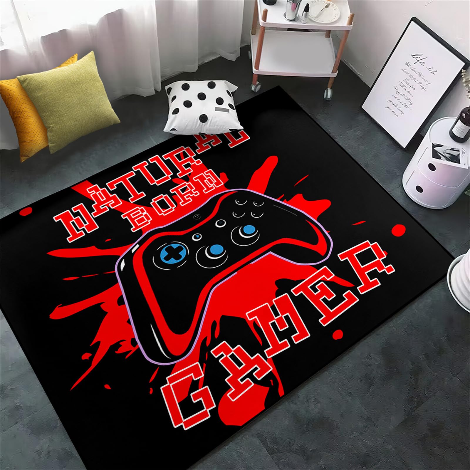 

Gamer Area Rugs for Gamer Bedroom Living Room Black Gamepad Red Gaming Carpet Bedroom Sofa Mat Door Mat for Adults, 2 x3 60cm x 90cm