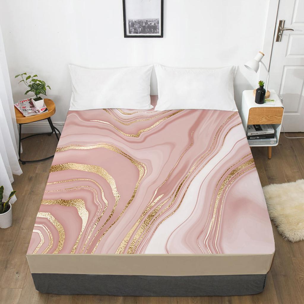 Fashion marble 3D printing pattern fitted sheet mattress cover elastic band bed sheet bedding