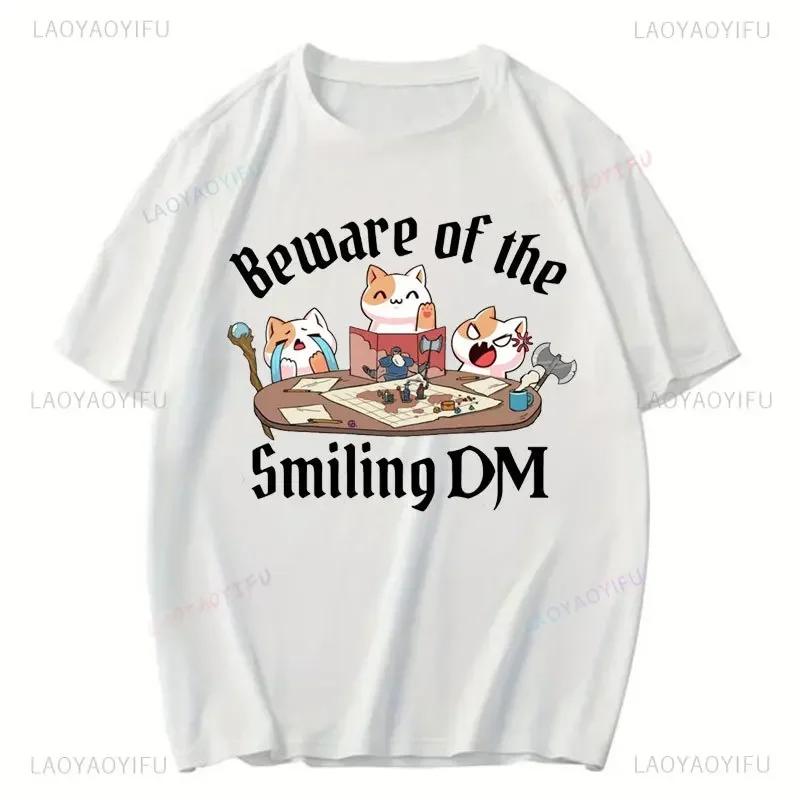 Beware of the Smiling DM Cat Gamer T-shirt L