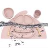Baby Silicone Bib Divided Dinner Plate Suction Bowl Spoon Fork Water Cup Placemat Set Training Feeding Food Utensil Dish Yellow