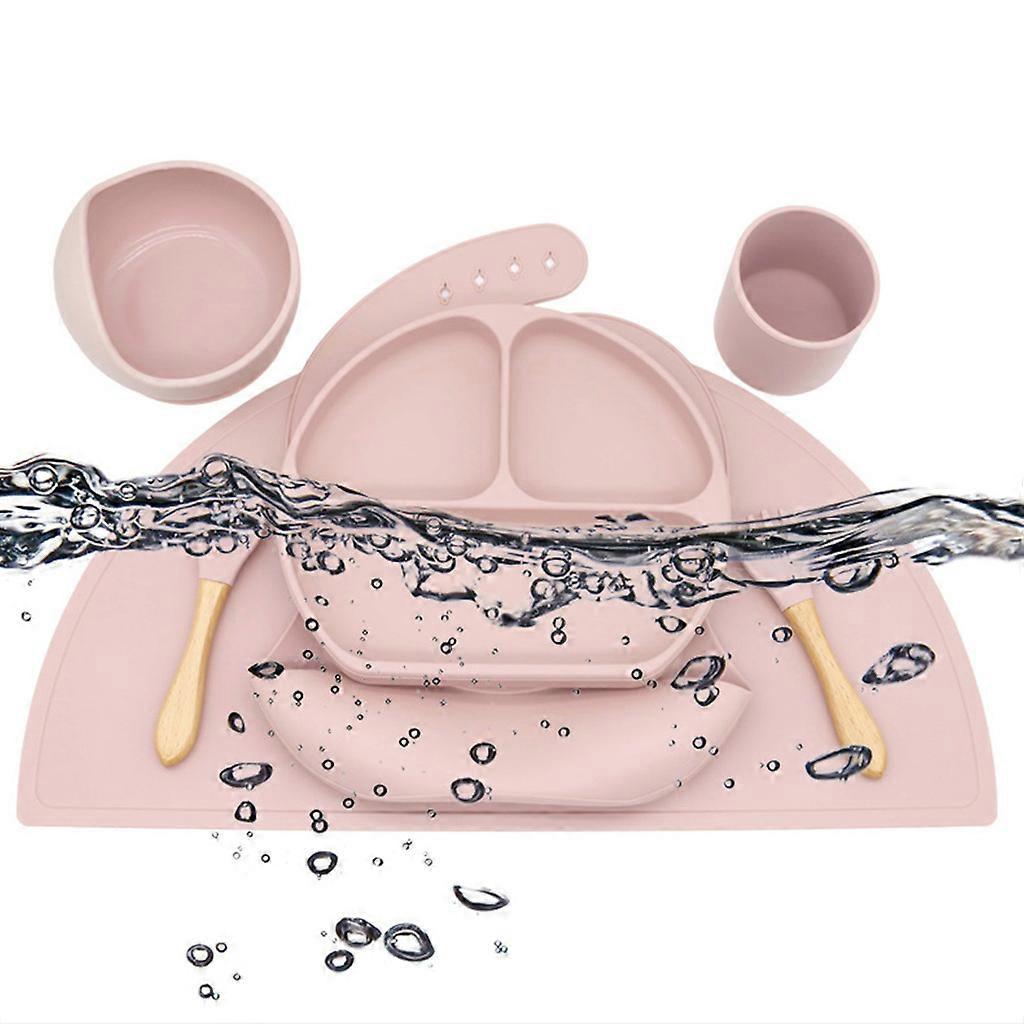 Baby Silicone Bib Divided Dinner Plate Suction Bowl Spoon Fork Water Cup Placemat Set Training Feeding Food Utensil Dish Yellow