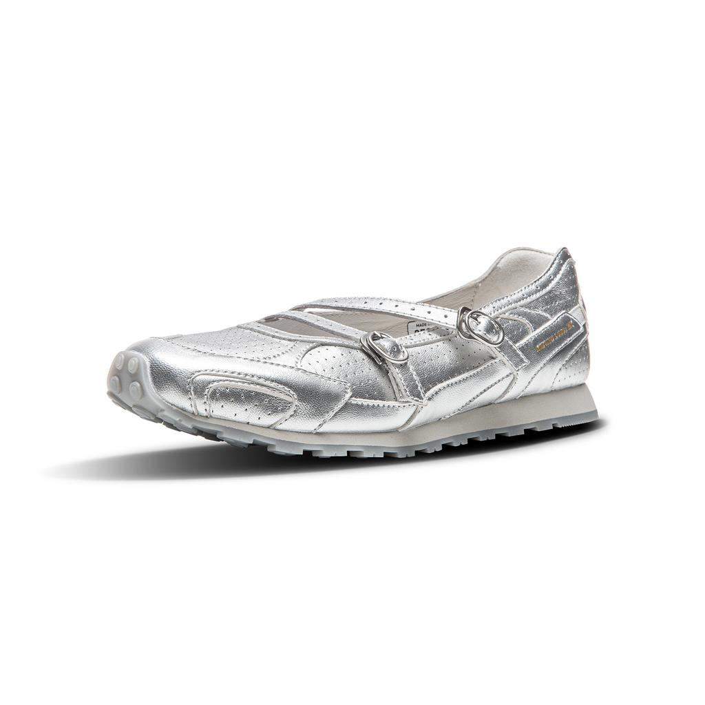 Mizuno LG 60S Flat Shoes Ballet Shoes Mary Jane Shoes Retro Comfortable Versatile Low Top Casual Shoes Women shoes Silver D1GH253002