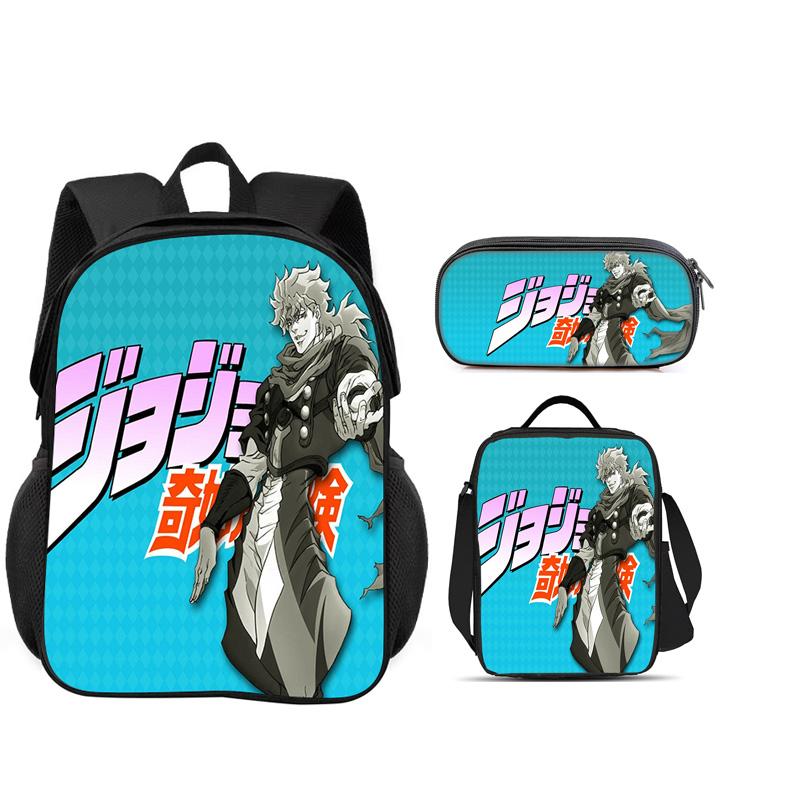 JoJo's Bizarre Adventure 3er Set Rucksack Federmäppchen Eisbeutel Langlebig Trendig Vielseitig Schuljunge und Mädchen Geburtstag Bestes Geschenk