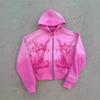 American hip hop rock pink design color cardigan hooded sports sweater jacket top gradual change coat spot
