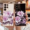 Luxury Plating Phone Case For Samsung Galaxy Note 10 20 Lite S24 S23 S22 S21 S20 Ultra FE Plus 5G Pink Lotus Silicone Soft Cover