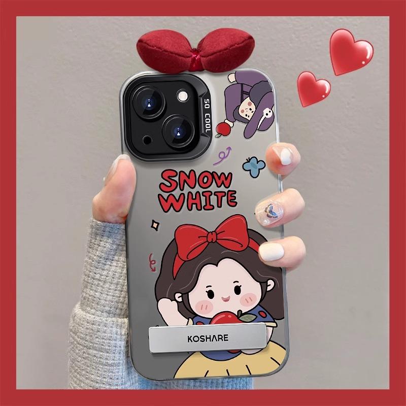 Snow White Bow Bracket Suitable for Apple 15 Color Silver Mobile Phone Case 14PRO Large Anti-fall Hole 13/12 Cute