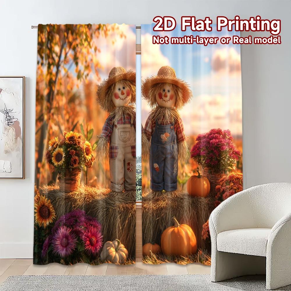 2pcs, 2D FLAT PRINTING Curtains (Without Rod) Autumn Scarecrows Modern Curtains Roller Blinds Semi-Sheer Curtains Decorations