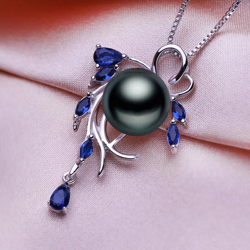 seniko 10-11mm Big Freshwater Pearl Fashion Green Austrian Crystal Leaf Necklaces For Women