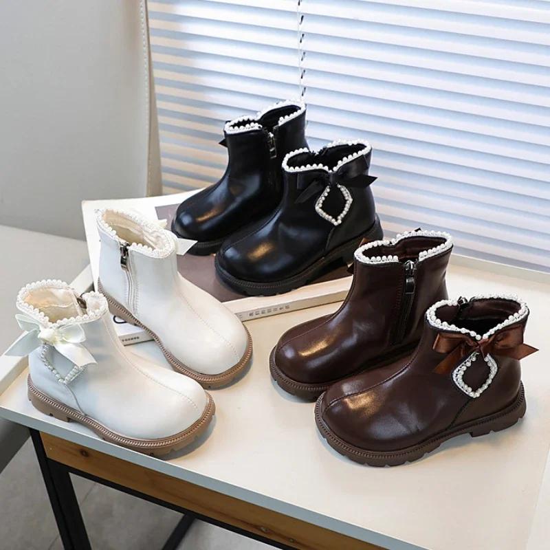Girls Fashion Princess Ankle Boots Sweet Chic Children's Winter Boots Elegant Bowknot Versatile Kids Causal Cotton Boots Zipper