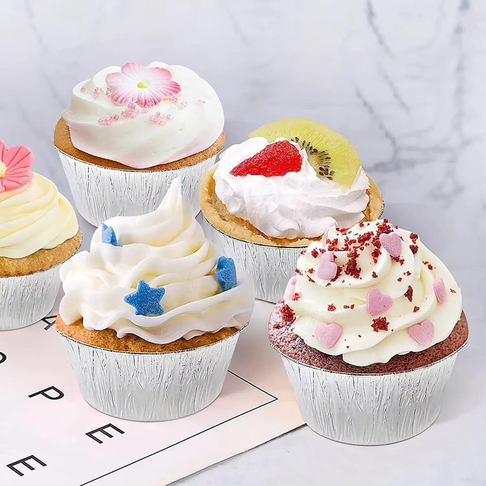 50Pcs Disposable Aluminum Tin Foil Baking Pans Non-stick Cupcake Mold Tinfoil Tray  Egg