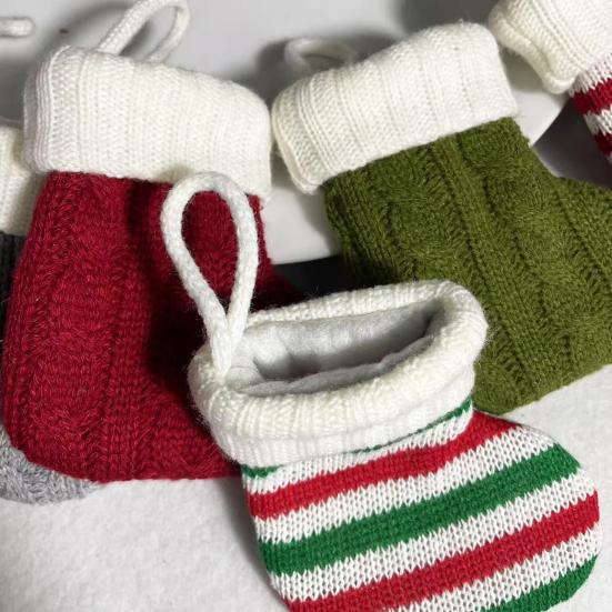 Christmas Tree Hanging Decor Mini Knitted Stocking Ornaments, Knit Xmas Decor, Small Holiday Decorative Socks Pendants for Tree, Mantel, Doorway Party