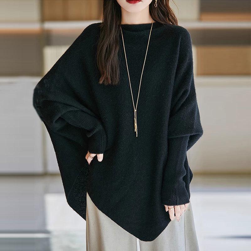2026 Korean Style Loose Knit Sweater: Soft, Irregular Round Neck, Solid Color, Autumn Women's Top.