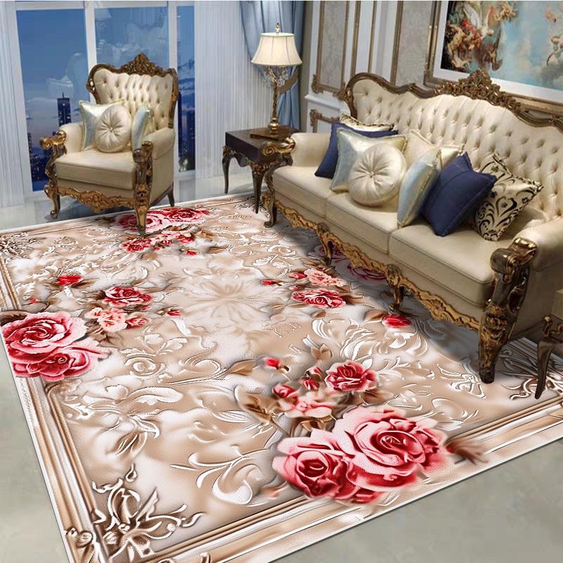 Dekorativní koberec v evropském stylu do obývacího pokoje, květinový vzor, velký rozměr, protiskluzové koberce, rohožka ke vchodovým dveřím, pratelný, přizpůsobitelný