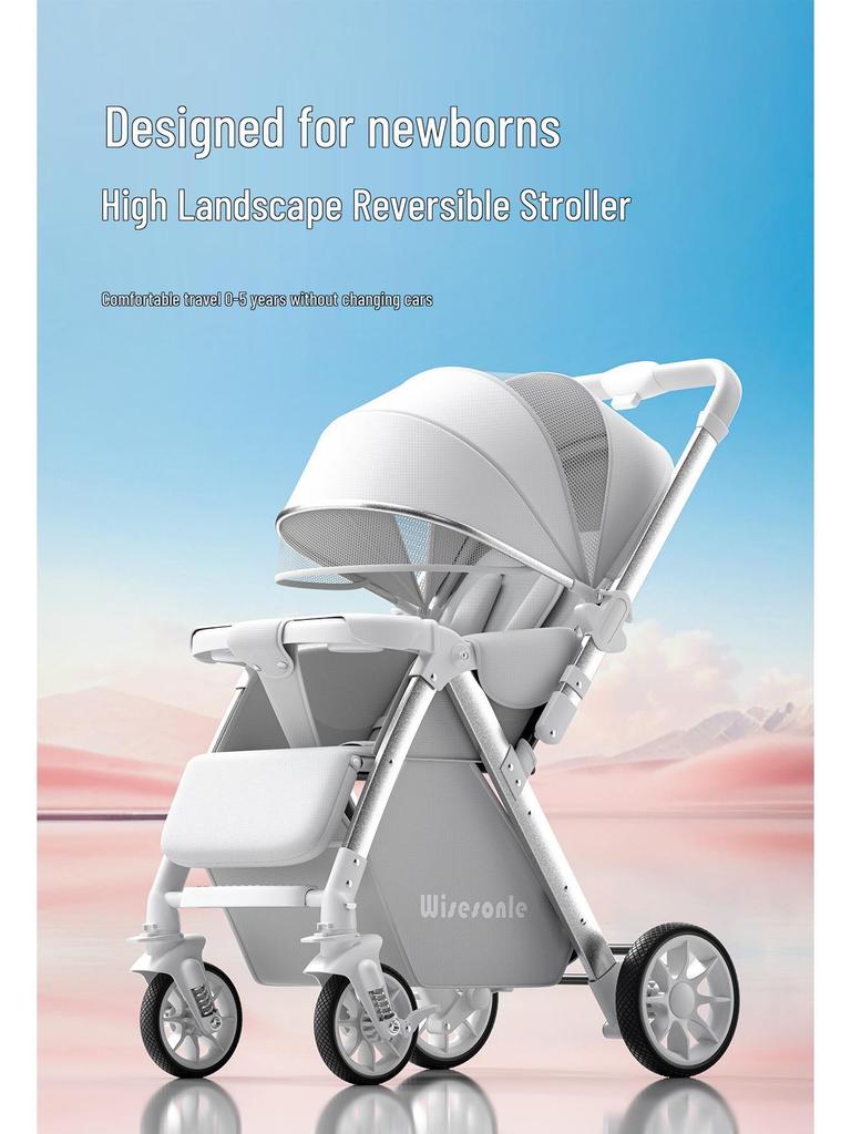 Convertible Lightweight Baby Stroller: High Landscape, Foldable, Shock-Absorbing for Sitting or Lying