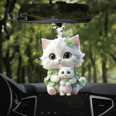 Car Hanging Decoration Christmas Tree Pendant with Lanyard Easy To Hang Cat Shape Design Rearview Mirror Hanging Decor Car Interior Accessories