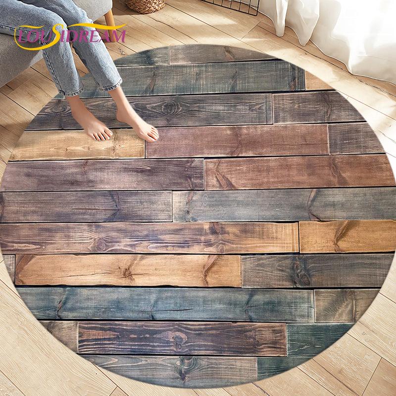 3D Wood Grain Round Area Rug,Circle Carpet Rug for Living Room Bedroom Sofa Cloakroom Decor,Kids Play Non-slip Floor Mat,Pet Mat