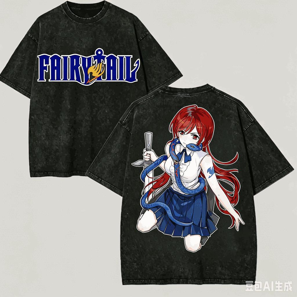 Fairy Tail Washed T Shirt Anime Lover Harajuku New Model Oversized Unisex High Quality Vintage Loose Plus Size Couples Classic