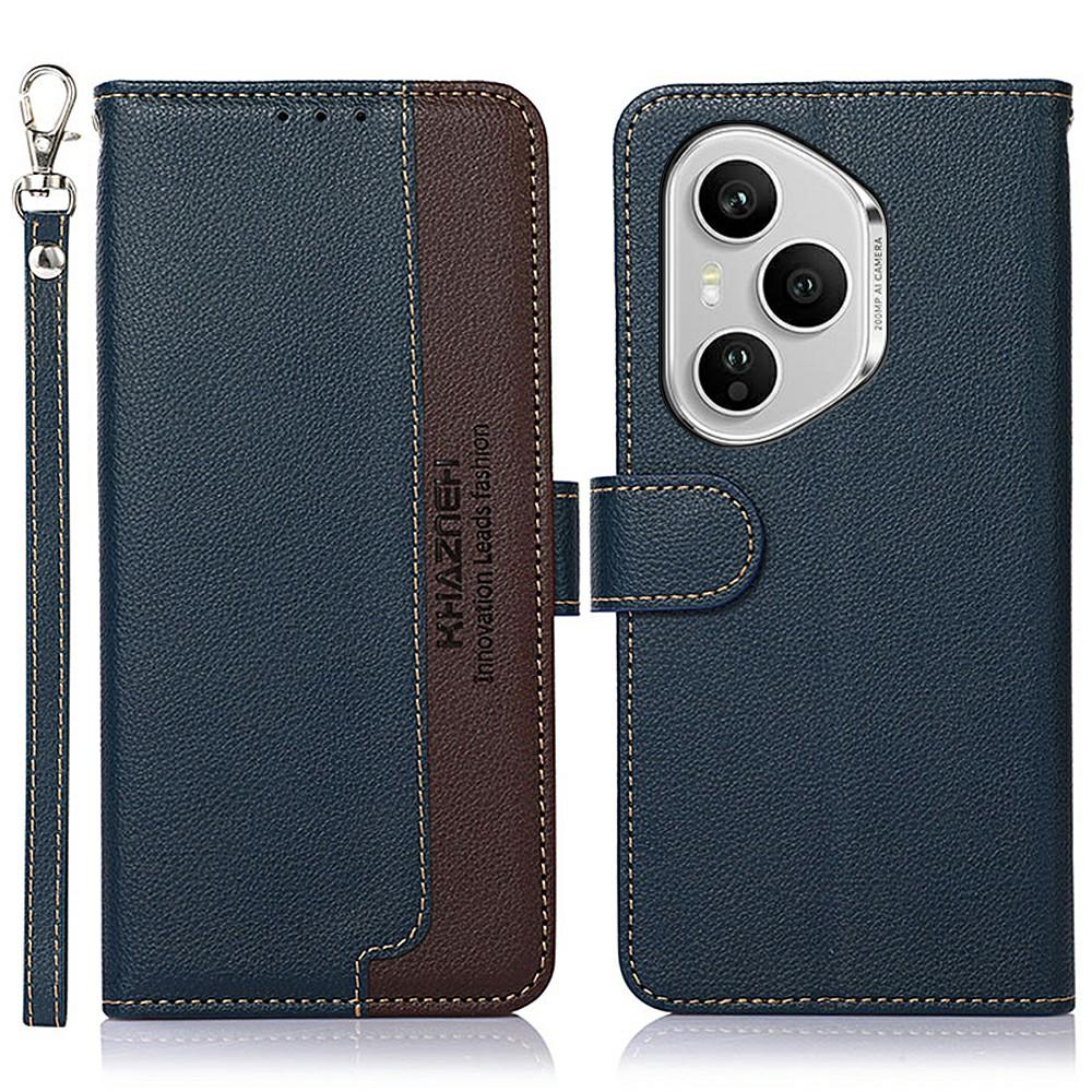 

KHAZNEH For Honor 400 Pro 5G (Global) Case RFID Blocking Wallet PU Leather Phone Cover with Strap Blue