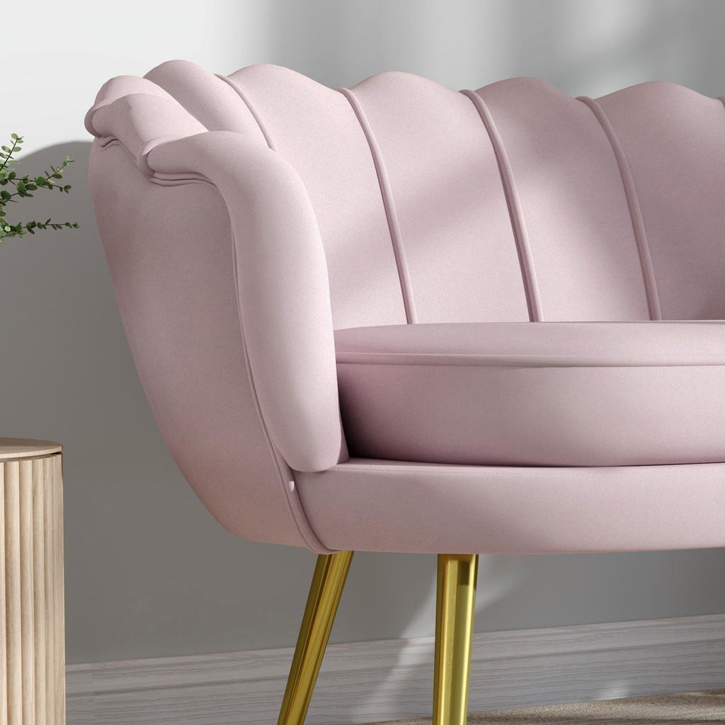 2-Seater Small Sofa in Industrial Chic Style in Velvet-Effect Fabric and Metal, 130x77x77 cm, Pink