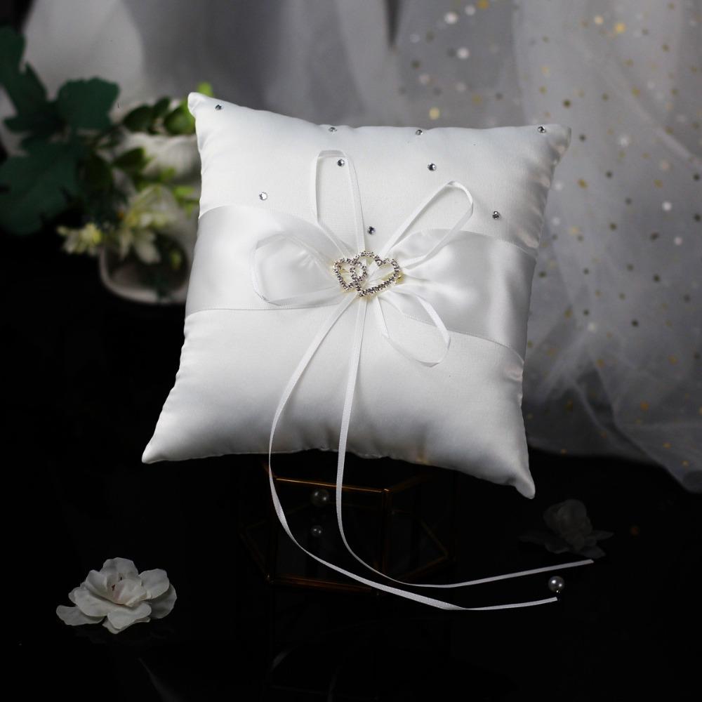 European Double Heart Ring Bearer Pillow Bowknot Ribbon Cushion  Home Wedding Bridal