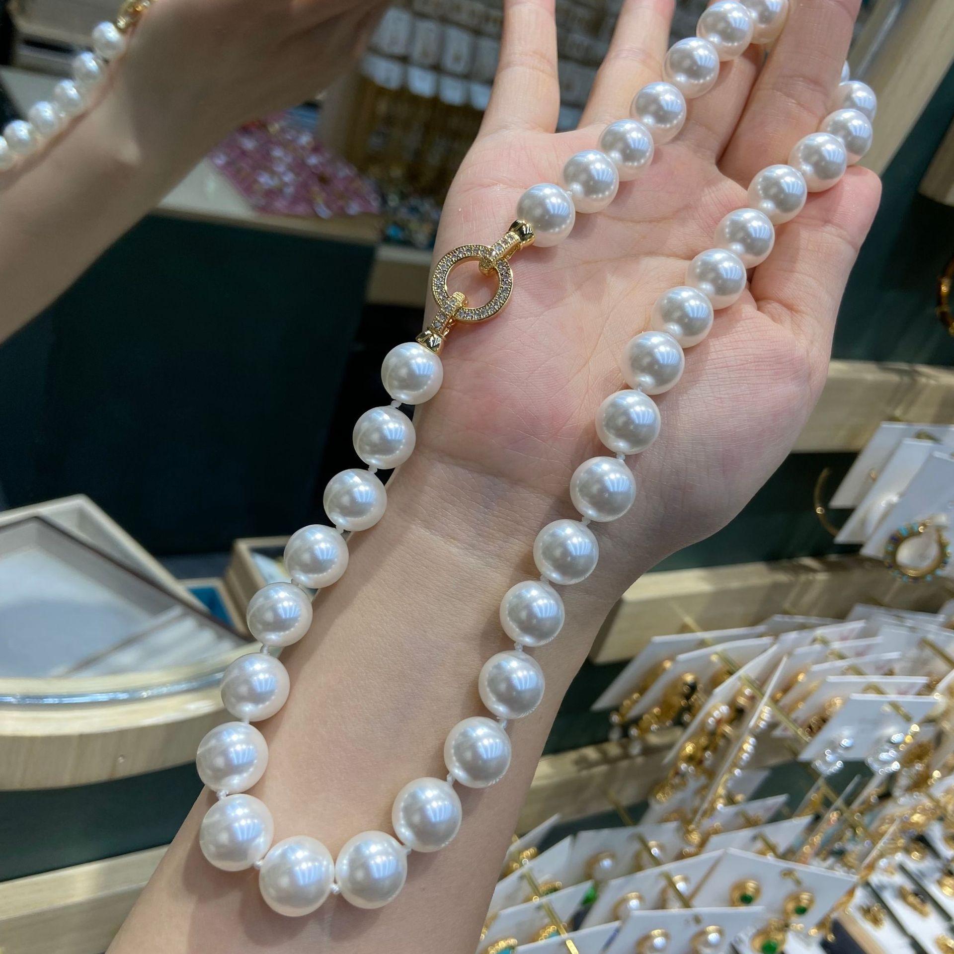 

12Mm Necklace Women S Autumn And Winter High-End Sense New Chinese Sweater Chain Light Luxury Niche Beaded Collarbone Neck Chain